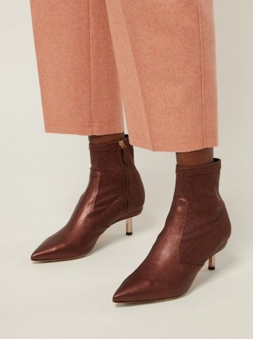 NICHOLAS KIRKWOOD Polly metallic-brown leather ankle boots ~ sculptural gold-tone kitten heel ~ metal heels - flipped