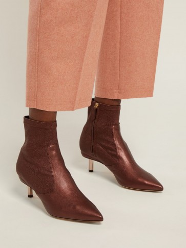 NICHOLAS KIRKWOOD Polly metallic-brown leather ankle boots ~ sculptural gold-tone kitten heel ~ metal heels