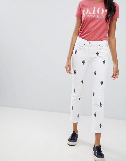 Polo Ralph Lauren Bear Capsule Embroidered Jeans in White – summer denim - flipped