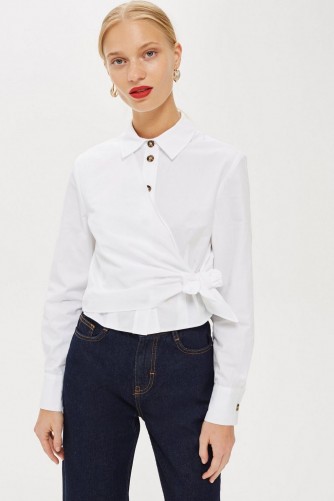 Topshop White Poplin Wrap Shirt | asymmetric front