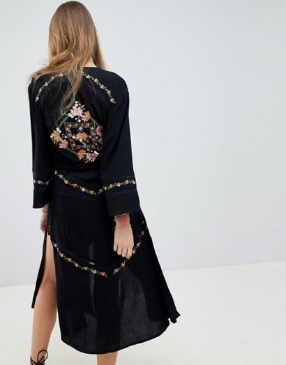 Rahi Cali Flora Embroidered Kimono in Black | oriental inspired fashion - flipped