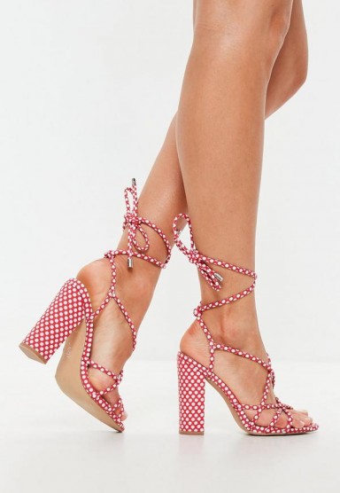 MISSGUIDED red polka dot multi strap block heel sandals – sexy summer look