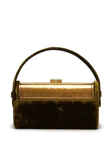 BIENEN-DAVIS Regine green velvet clutch ~ small luxe evening bag - flipped