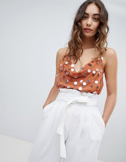 River Island sequin embellished cami top in rust – glamorous camisole