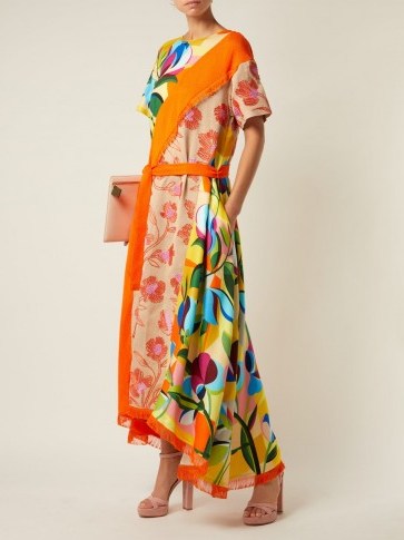 MARY KATRANTZOU Rosa floral print and embroidered orange twill dress ~ bold mixed prints - flipped