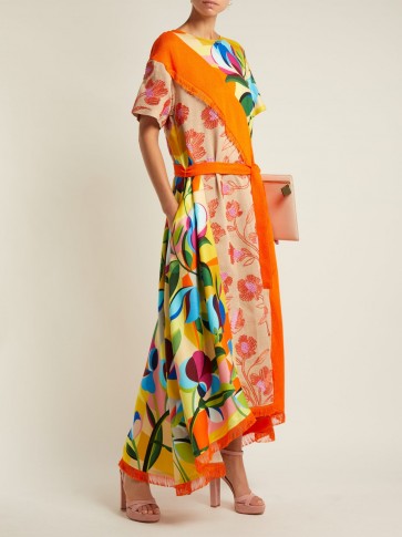 MARY KATRANTZOU Rosa floral print and embroidered orange twill dress ~ bold mixed prints