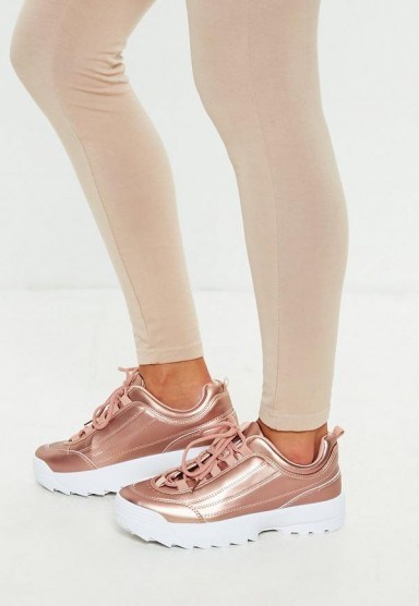 MISSGUIDED rose gold metallic chunky trainers – sports luxe - flipped