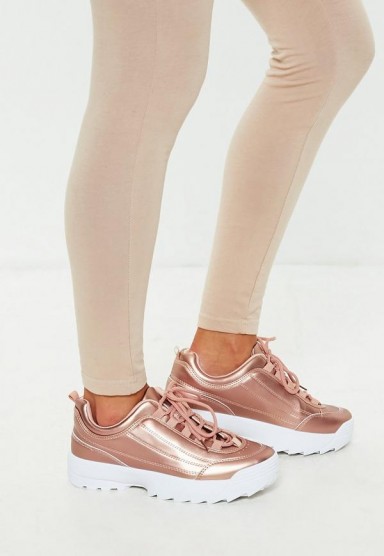 MISSGUIDED rose gold metallic chunky trainers – sports luxe