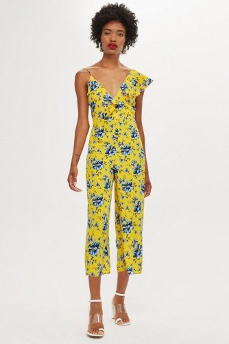 TOPSHOP Yellow Ruffle Floral Print Jumpsuit - flipped