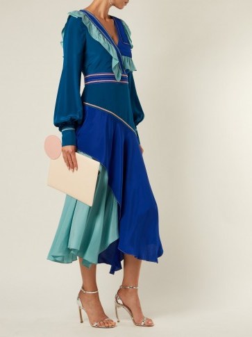 PETER PILOTTO Ruffled blue silk crepe de Chine dress ~ asymmetric design - flipped