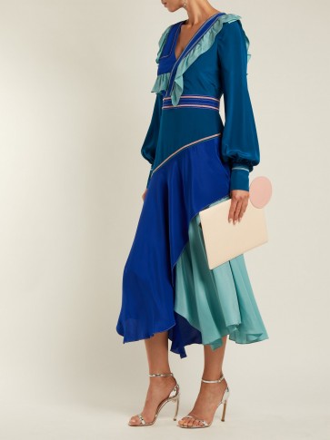 PETER PILOTTO Ruffled blue silk crepe de Chine dress ~ asymmetric design
