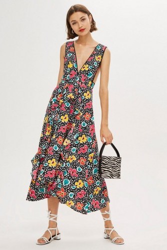 Topshop 80s Floral Pinafore Dress | deep V-neckline summer frock - flipped
