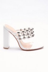IN THE STYLE SAFFRAN WHITE STUDDED CLEAR STRAP HEELS ~ peep toe mules