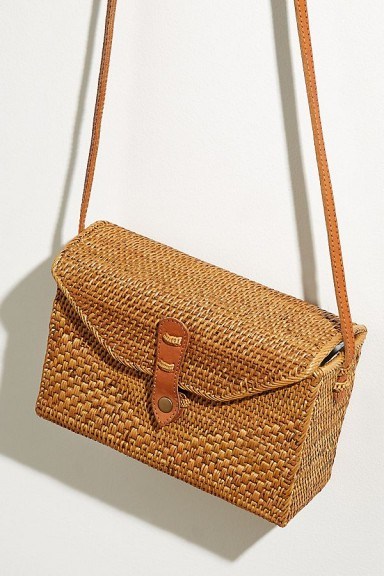 Sari Leather-Trimmed Straw Crossbody Bag at Anthropologie | box bags - flipped