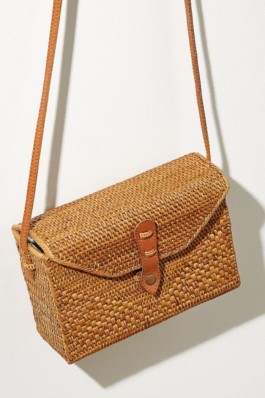 Sari Leather-Trimmed Straw Crossbody Bag at Anthropologie | box bags