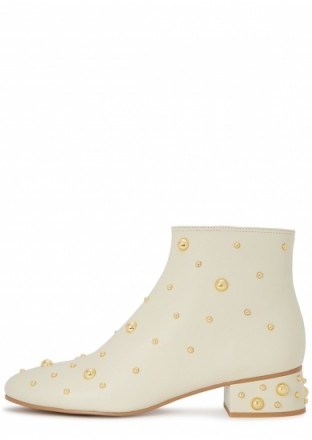 SEE BY CHLOÉ Abby cream studded leather ankle boots ~ gold tone studs ~ casual luxe - flipped