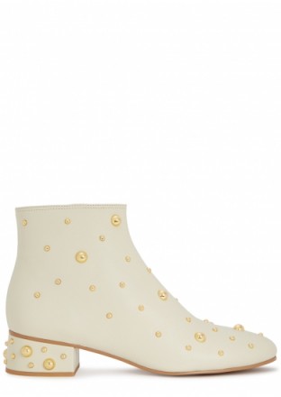 SEE BY CHLOÉ Abby cream studded leather ankle boots ~ gold tone studs ~ casual luxe