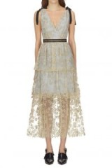 Self Portrait Tiered Floral Embroidered Mesh Midi Dress