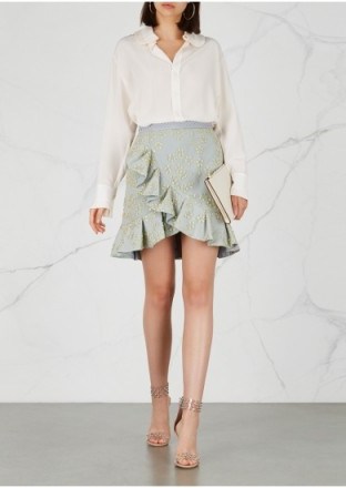 SELF-PORTRAIT Floral-embroidered tulle mini skirt ~ metallic-gold embroidery ~ feminine summer look - flipped