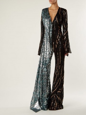 HALPERN Sequin-embellished wide-leg jumpsuit ~ 70s style evening glamour - flipped
