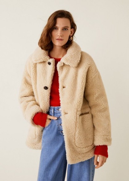 MANGO Sheepskin jacket in Ecru / faux fur / neutral toned coats - flipped