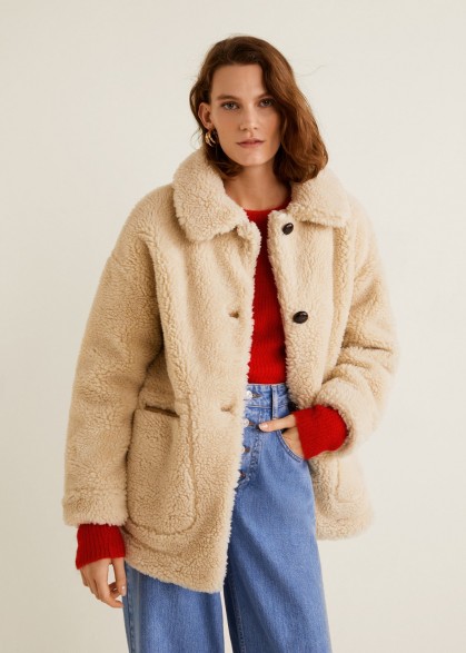 MANGO Sheepskin jacket in Ecru / faux fur / neutral toned coats