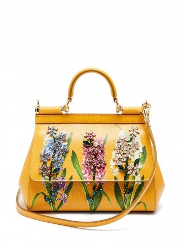 DOLCE & GABBANA Sicily small yellow hyacinth flower-print leather bag - flipped