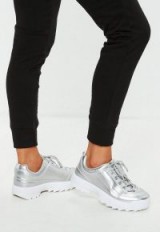 MISSGUIDED silver metallic chunky trainers – sports luxe