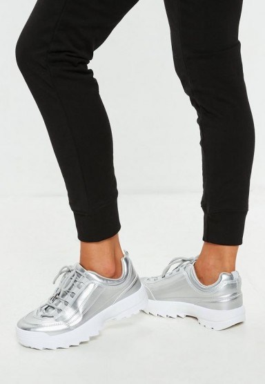 MISSGUIDED silver metallic chunky trainers – sports luxe - flipped