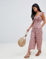 Sisters Of The Tribe Petite wide leg cropped jumpsuit in dark dusty pink | cropped summer jumpsuits