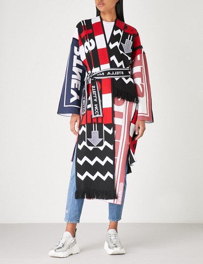 STELLA MCCARTNEY Multi logo-embroidered wool-blend coat – bold mixed prints - flipped