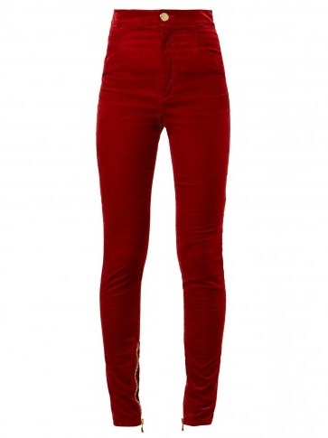 BALMAIN Red Stretch-velvet skinny trousers ~ soft feel skinnies - flipped