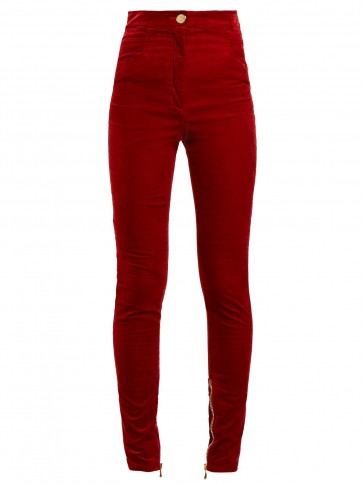 BALMAIN Red Stretch-velvet skinny trousers ~ soft feel skinnies