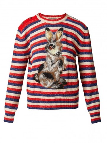 GUCCI Striped wool and mohair-blend rabbit sweater ~ cute bunny jumper with metallic flecks - flipped