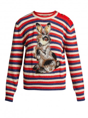 GUCCI Striped wool and mohair-blend rabbit sweater ~ cute bunny jumper with metallic flecks