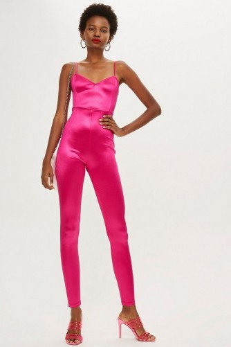 Topshop Super Skinny Jumpsuit in Magenta | hot pink party fashion - flipped
