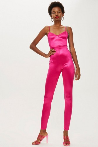 Topshop Super Skinny Jumpsuit in Magenta | hot pink party fashion