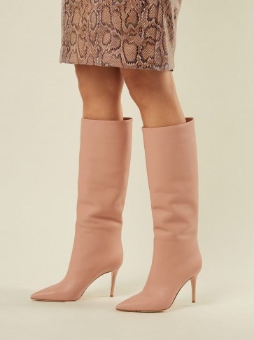 GIANVITO ROSSI Suzan knee-high pink leather point toe boots - flipped