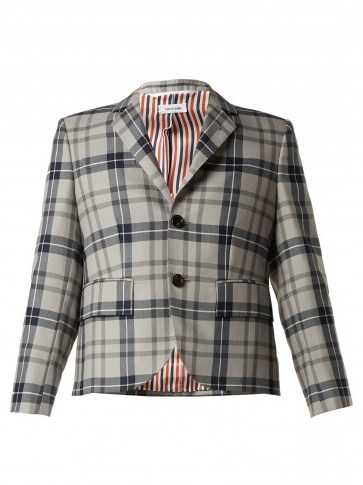 THOM BROWNE Cropped Tartan wool-blend blazer ~ large check prints - flipped