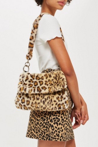 Topshop Teddy Fur Shoulder Bag in Tue Leopard | fluffy animal print handbag