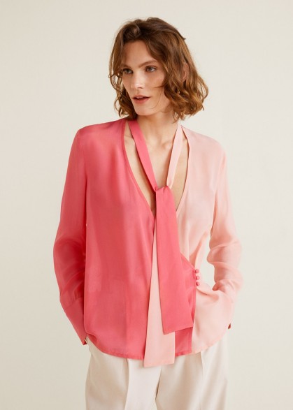 Mango Pink Two-tone flowy blouse – luxe style top