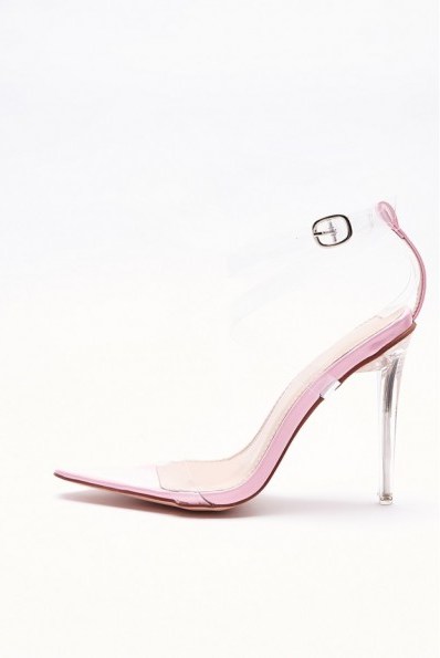 IN THE STYLE VALARIA PINK CLEAR STRAPPY POINTED DETAIL HEELS ~ transparent barely there - flipped