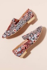 Vanessa Wu Floral-Print Flats in Pink | textile loafer