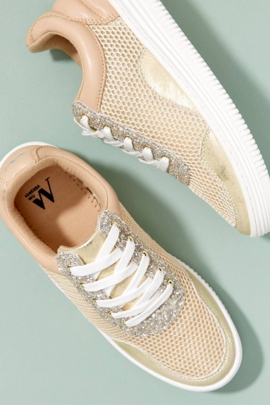 Vanessa Wu Metallic Trainers in Gold | sports luxe | glitter sneakers
