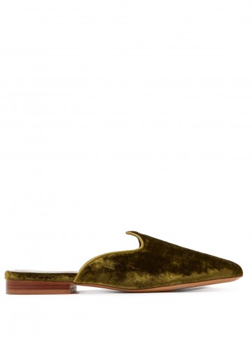 LE MONDE BERYL Venetian green velvet slipper shoes ~ luxe flat mule