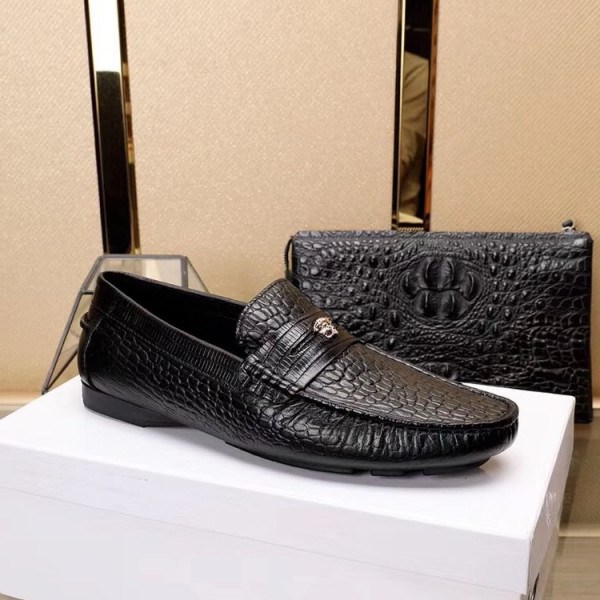 Versace Embossed Leather Penny Drivers - flipped