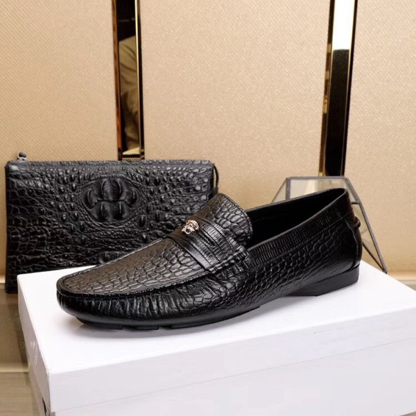 Versace Embossed Leather Penny Drivers