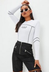 MISSGUIDED white ceo logo bodysuit – sporty looking fashion