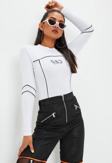 MISSGUIDED white ceo logo bodysuit – sporty looking fashion - flipped