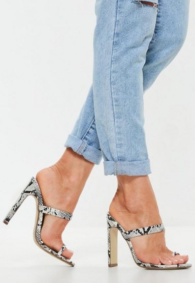 MISSGUIDED white snake print toe post barely there mules – sexy summer heels - flipped